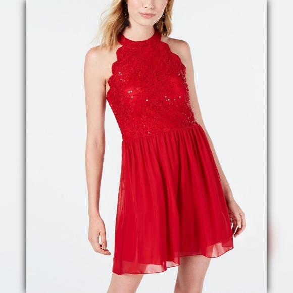 Speechless Juniors' Lace Halter A-Line Dress - Picture 1 of 8